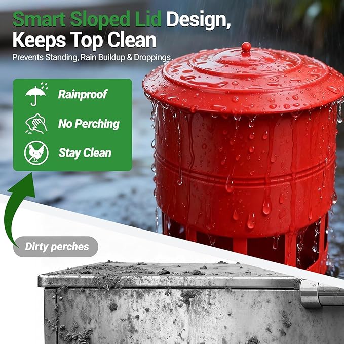 Metal Hanging Chicken Feeder No Waste, Rain-Proof Automatic Chicken Feeders, No-Spill Poultry Feeder, Rat Proof Gravity Chicken Feeder with 12 Ports for Farm & Backyard Chicken Coop