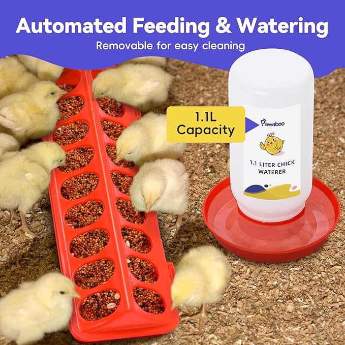 Pawaboo 5-in-1 Chicken Brooder Box for Chick Starter Kit, Includes Pet Cage Tent, Chicks Perch, Chicks Feeder, 1.1L Chick Waterer, Chicken Supplies (Brooder Set), Black