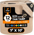 Heavy Duty Tan Poly Tarp 7' X 10' - Multipurpose Protective Cover - Durable, Waterproof, Weather Proof, Rip and Tear Resistant - Extra Thick 12 Mil Polyethylene - by Xpose Safety