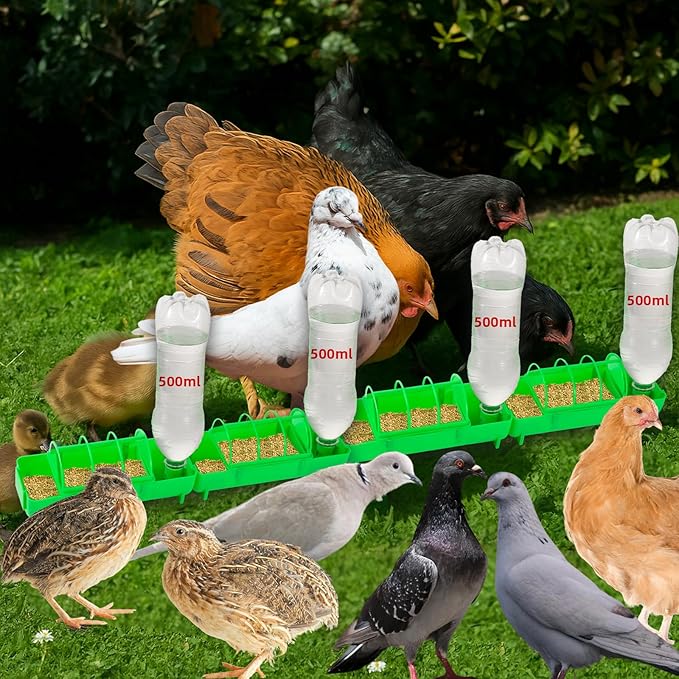 4 Pack 2-in-1 Chicken Feeder and Waterer Kit, Spliceable No Waste Quail Feeder Automatic Waterer, Chick Coop Accessories for Chicken, Ducks, Quail and Pigeons