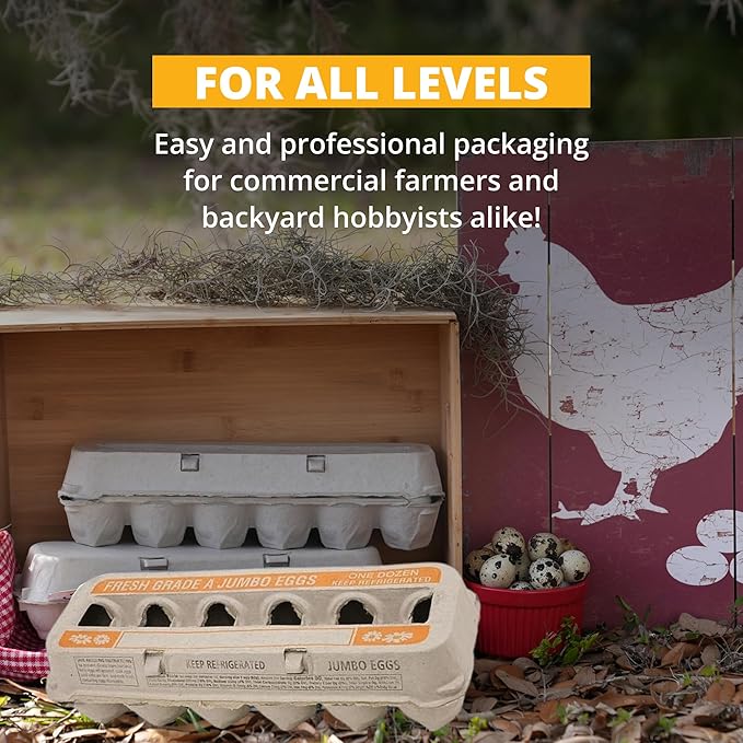 Stromberg's Fresh Grade A Jumbo Printed Egg Cartons, Biodegradable and Eco-Friendly, Made From Recycled Materials, With Educational Prints for Safe Handling Instructions and Nutrition Facts, 100 Pack