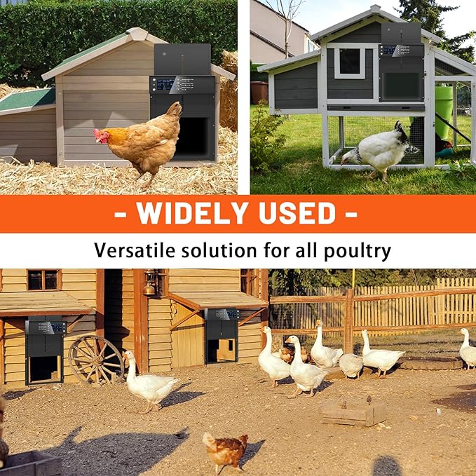 Automatic Chicken Coop Door, Solar Powered Aluminum Chick Coops Doors Opener with Timer & Light Sensor, Anti-Pinch, Remote Control 4 Modes Auto Coop Doors for Chicken