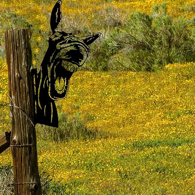 Farm Peeping Animal Metal Art Outdoor Decor Garden Fence Decoration, Farmhouse Backyard Hang Artwork Wall Decor, Outdoor Yard Art Patio Lawn Statue Gift for Loved Dad Grandpa (Donkey)