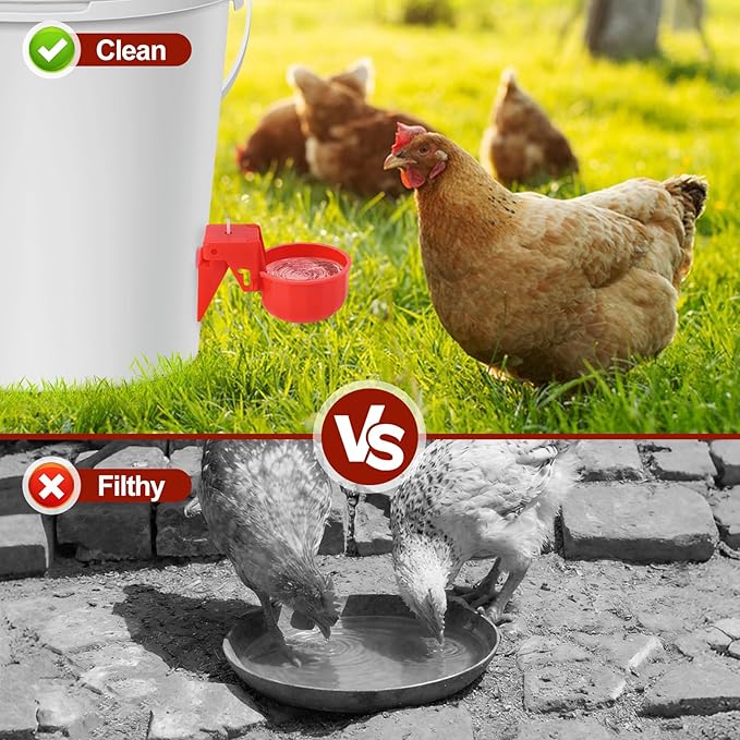 Kalolary Detachable Chicken Waterer Cup, 12 Packs Tee Fittings Automatic Poultry Drinking Cups with Hole Open Drill Bit,Professional Poultry Water Container for Chick,Duck, Goose,Bunny,Turkey,Pigeon
