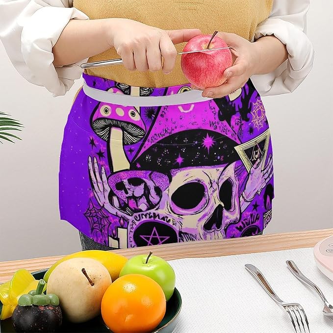 Unisex Apron for Cooking Server Waitress Half Waist Apron with 3 Pockets