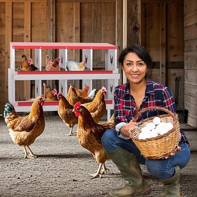 Chicken Nesting Box,8 Compartment Metal Poultry Nest Box Wall Mount, Metal Roll Away Eggs Laying Boxes with Legs, Easy Egg Collection, Easy Cleaning,10 Room Chicken Coop for Hens