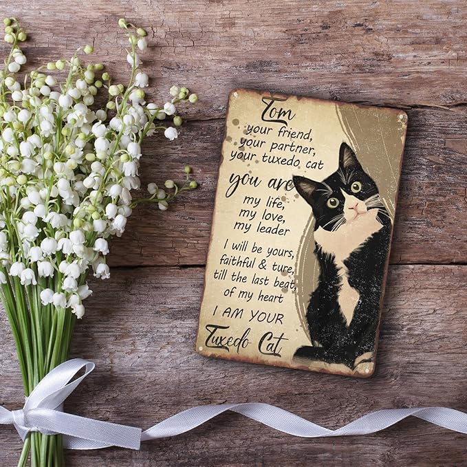 Black Cat Metal Sign I Am Your Friend Your Partner Your Cat You Are My Life Tin Sign For Home Office Living Room Bar Cafe Club Wall Decor Hanging Painting 12 X 8 Inch