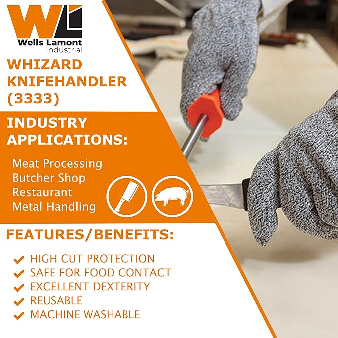 Wells Lamont Industrial Whizard Knifehandler Food-Safe Glove | 7 Gauge Latex-Free - Meat Processing, Butcher, Metal Handling