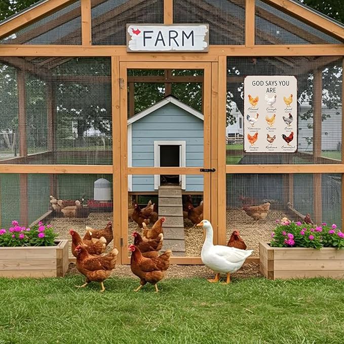 Antique Finish Chicken Coop Metal Sign, Weather-Resistant Tin Sign for Outdoor Garden Decor, Funny Farm Animal Sign, 8x12 Inch Farmhouse Patio Ornament