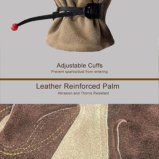Leather Gardening Gloves for Women and Men, Work Gloves for Welding, Construction, Chainsaw, Farm, Ranch, Yard Work, Abrasion Resistant, Cactus Thorn Proof (Brown, Small)