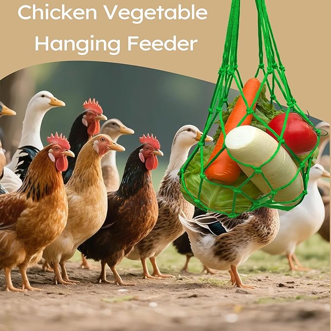 Chicken Vegetable Hanging Feeder 2PCS - Reusable Poultry Feeding String Bag, No Waste Enrichment Feeder for Hens Ducks Coops, Chicken Toy for Coops(Green)