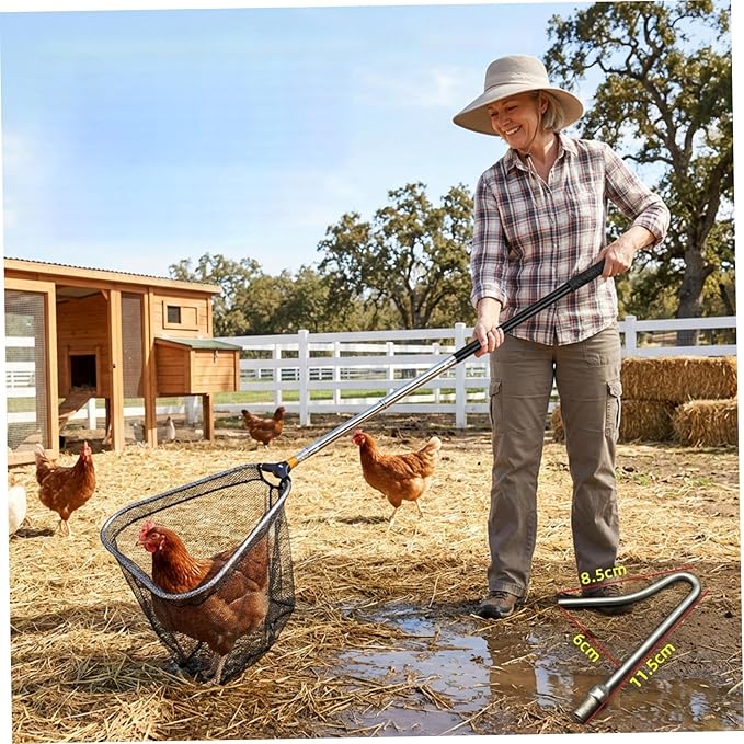 Telescopic Chicken Catching Net, Heavy Duty Stainless Steel Animal Catcher with Folding Aluminum Net, for Poultry Bird and Pet Handling