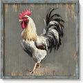 Rooster Wooden Wall Art Decor: Farm Cock Picture Country Animal Framed Artwork Rustic Farmhouse Chicken Painting for the Kitchen Living Room 20"x20"