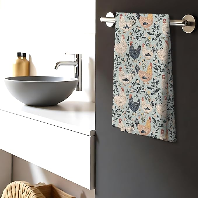 Chicken Floral Kitchen Dish Towels for Bathroom Decor, Farmhouse Cottage Core Decor Kitchen Towels,Chicken Gifts for Women Mom Lady, 16x24 Inch