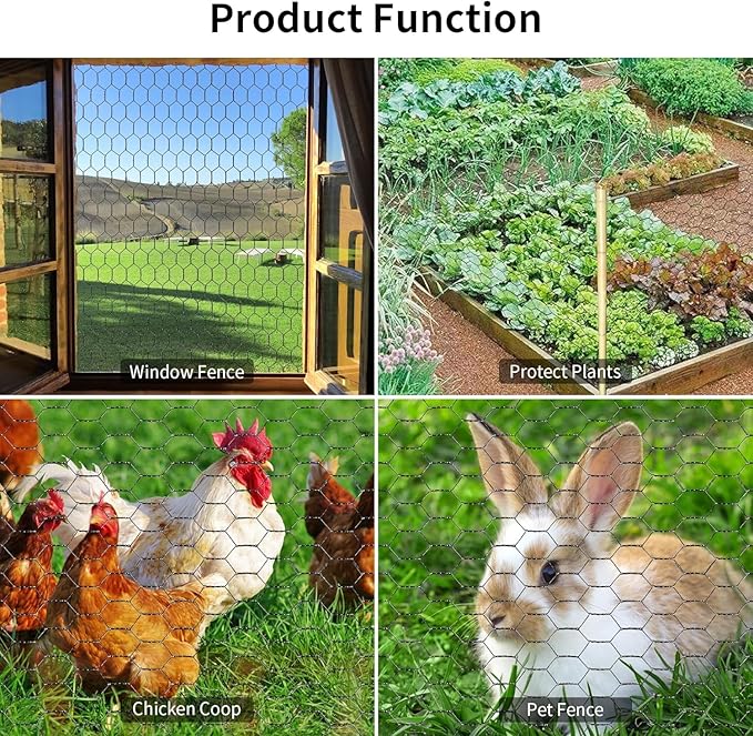 Chicken Wire 15.7 in x 237 in Poultry Wire Netting Hexagonal Galvanized Mesh Garden Fence Barrier for Pet Rabbit Chicken Fencing(PVC-Coated)