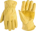 Wells Lamont Leather Work Gloves for Men – Grain Cowhide, Reinforced Palm – Ideal for Construction, Farming, Ranching – Ergonomic Fit, Keystone Thumb, Elasticized Wrist – Saddletan, XX-Large (1129XX)