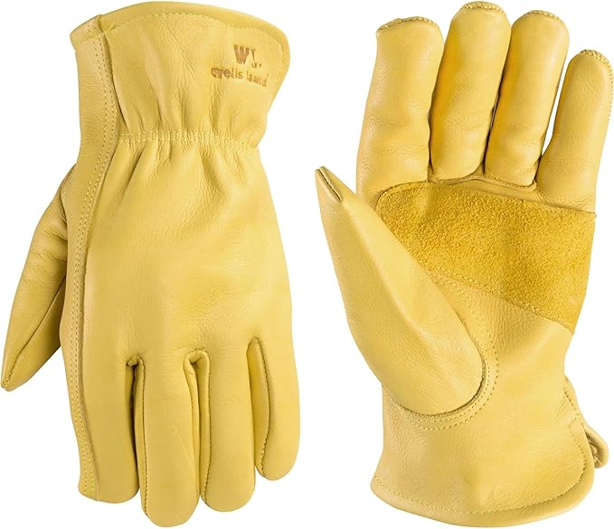 Wells Lamont Leather Work Gloves for Men – Grain Cowhide, Reinforced Palm – Ideal for Construction, Farming, Ranching – Ergonomic Fit, Keystone Thumb, Elasticized Wrist – Saddletan, XX-Large (1129XX)