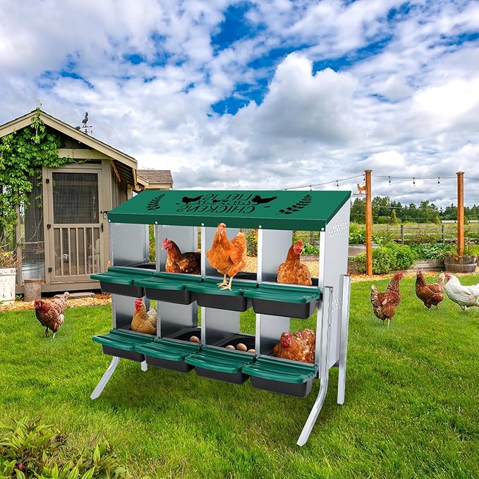 Tgeyd Nesting Boxes 8-Holes Nesting Boxes for Chickens Height-Adjustable with Chicken Perch can accommodate 8 to 32 Chickens and Comes