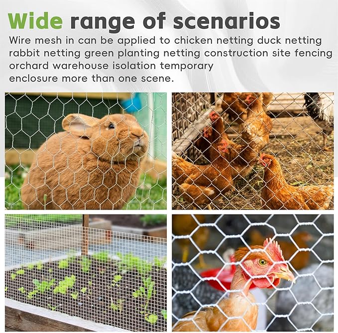 HOSTIC 6FTx150FT Chicken Wire Netting 2IN Galvanized Wire Mesh Hexagonal for Poultry Garden Fencing Barrier