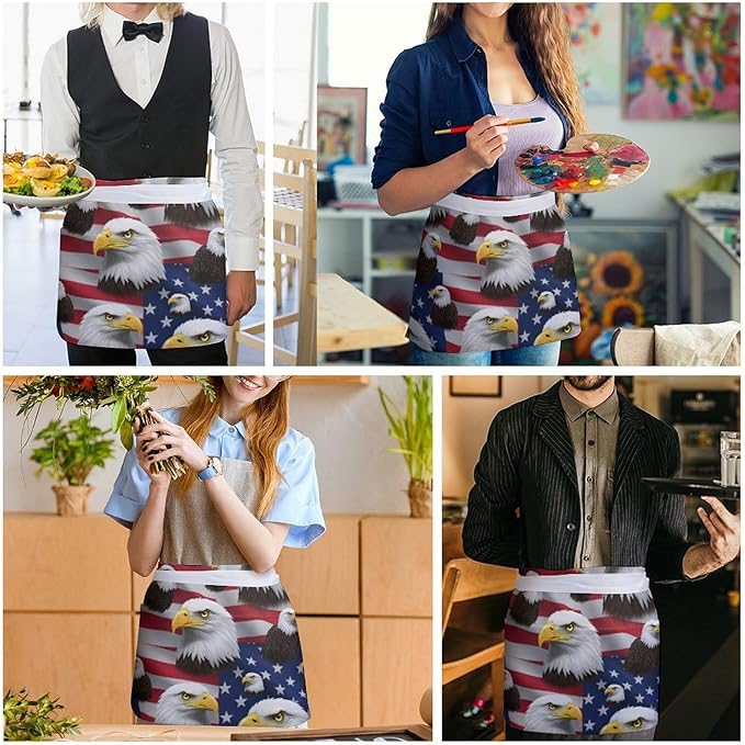 Server Waist Aprons Waitress Unisex Chef Works Half Apron with 3 Pockets