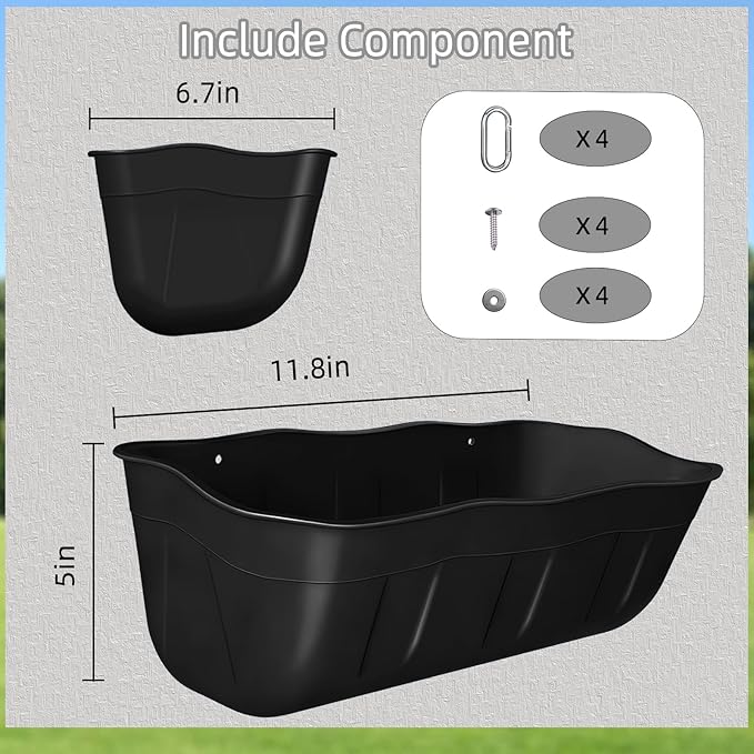 Chicken Feeder Waterer,Hanging Goat Feeders,Feed Trough 3.5 Quart 2 Pack,Hanging Fence Feed Trough for Poultry Livestock,Black