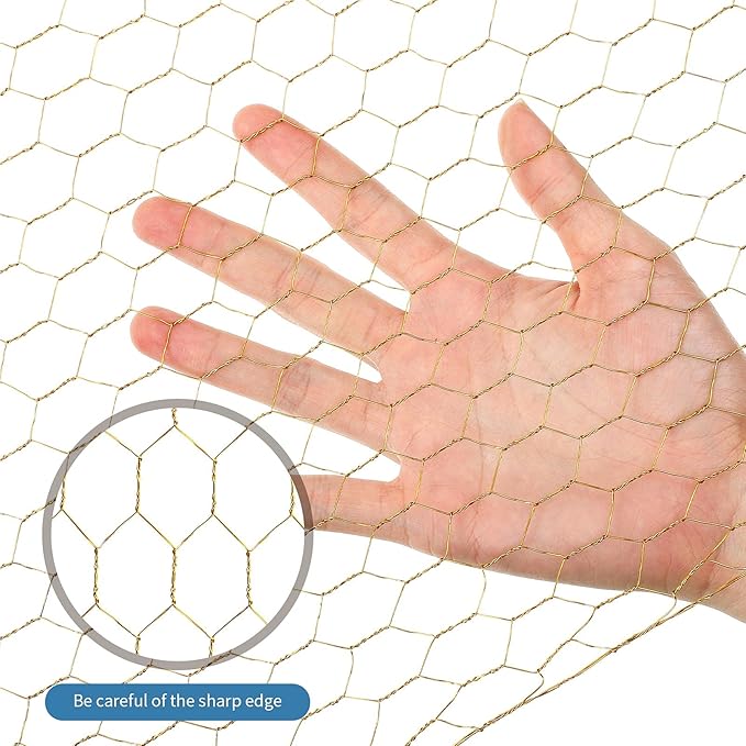 Shappy 3 Pieces 40 x 13 inches Gold Chicken Wire Net for Craft Projects Lightweight Galvanized Hexagonal Frame Chicken Wire Mesh for Unfinished Wooden Window Frames DIY Craft Work Home Decor