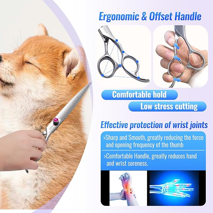 Straight Dog Grooming Scissors 8.0'' Long Large Pet Shears for Grooming Poodle Large Dogs Pet Japanese 440C Stainless Steel Dog Scissors Super Sharp(8.0'',Straight)