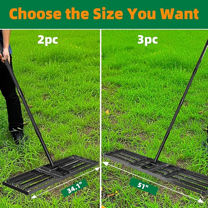 Lawn Leveling rake 51"x9.4" Levelawn Tool with 70.5" Adjustable Long Handle Heavy Duty Landscape Leveling Rake Lawn Leveler Yard Tool for Backyard, Golf Course, Garden, Pasture, Farm