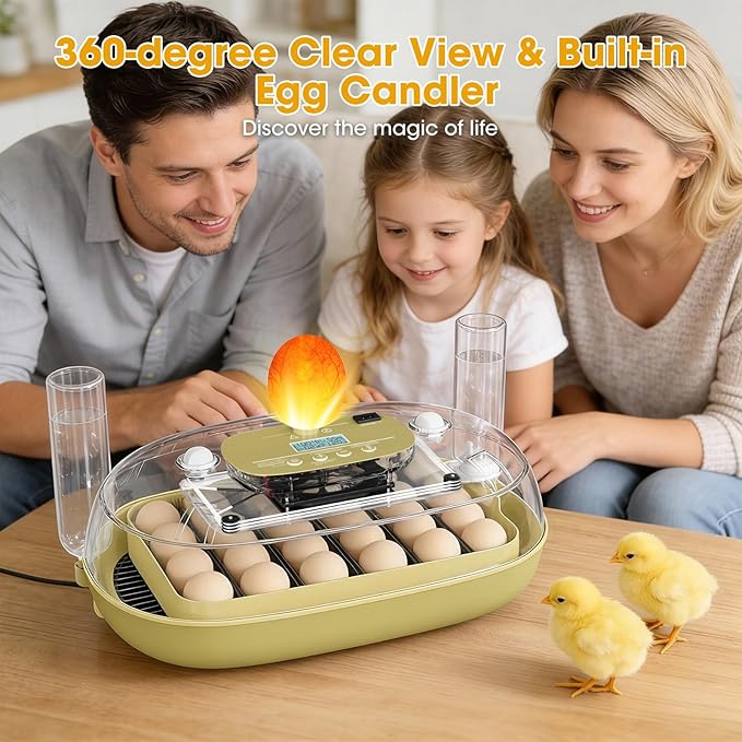 24 Egg Incubator for Hatching Eggs, Automatic Egg Turning, Temperature & Humidity Control, Egg Candler, for Hatching Chicken, Duck, Quail, Goose - Ideal for Farm, Classroom, Home Use