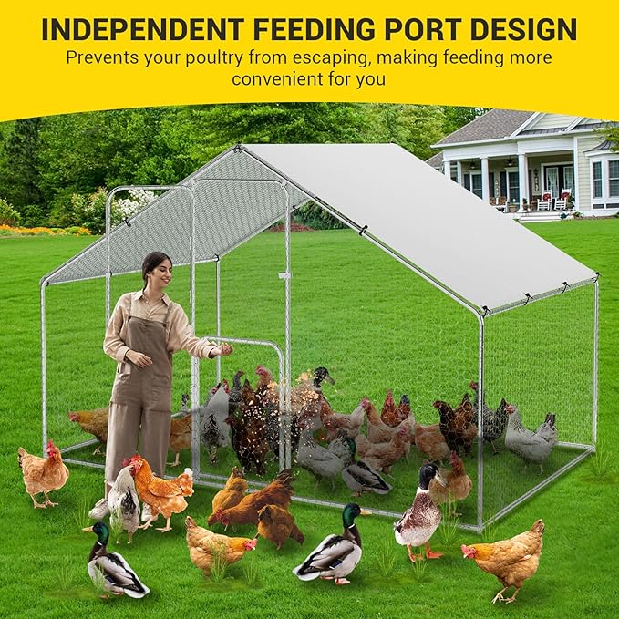 GarveeLife Large Metal Chicken Coop with Waterproof and Anti-UV Cover, Walk-in Poultry Cage, Outdoor Chicken Run for Backyard Farm Use, 9.8x6.5x6.5 FT