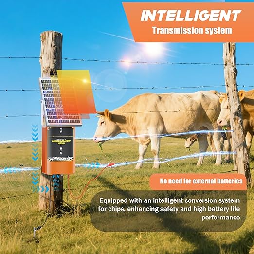 10-Mile Livestock Electric Fence, 24-Hour uninterrupted Discharge to Drive Away Wild Animals, 12W Solar Panel Fast Charging, Built-in Large-Capacity Battery, can Last for X Hours