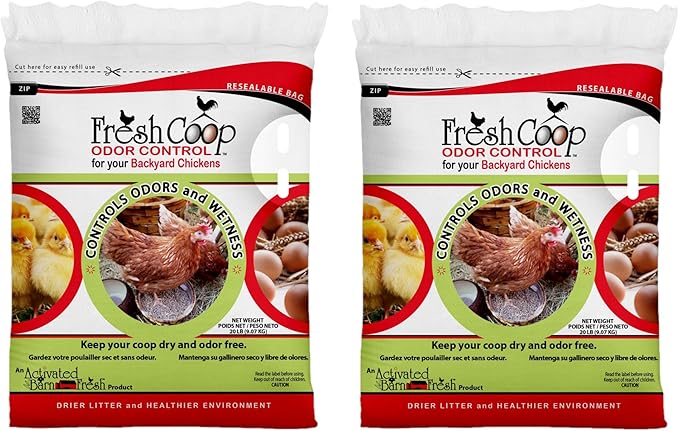 Progressive Planet Fresh Coop Odor Control, 20lbs (Pack of 2) - Ammonia Neutralizer & Moisture Absorption for Poultry - Food-Grade Diatomaceous Earth & Citric Acid - Extends Bedding Life & Freshness