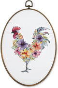 LKETW Floral Chicken Oval Wall Art Decor, Rustic Cottagecore Flower Chicken Oval Canvas Hanging Decor, Farmhouse Farm Animal Wall Decorations for Kitchen Home Bedroom Living Room, 8.6x11.4 Inch