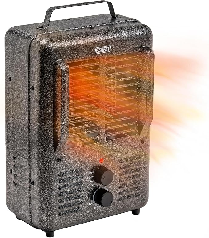EZ-HEAT 1,500-Watt Portable Milkhouse Style Utility Space Heater with Adjustable Thermostat, Overheat Protection, and Safety Tip-Over Switch, Speckled Gloss, MTFH-01C