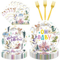 Dragon Birthday Party Supplies Tableware - 96 Pcs Watercolor Dragon Plates and Napkins, Magical Dragon Theme Dinnerware Set, Dragon Party Supplies Decorations for Baby Shower Serve 24 Guests
