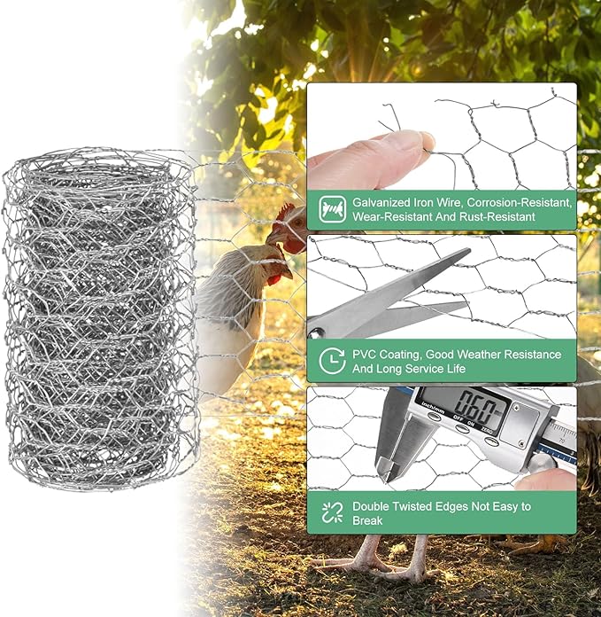 Chicken Wire for Floral Arrangements, 4 x 118 in Galvanized Iron Hexagonal PVC Coated for Crafts/Poultry/Garden, Chicken Wire Netting Fence Mesh [Silver Tone]