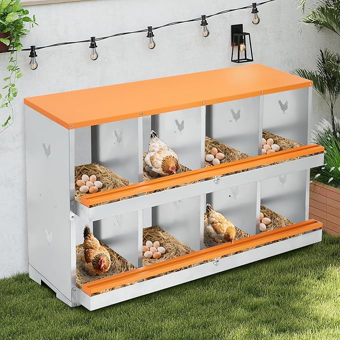 GarveeLife Chicken Nesting Box, 10 Compartments Nesting Box for Chickens, Two-Tier Steel Chicken Egg Laying Box with Large Vented Holes Wall Mounting for Easy Egg Collection