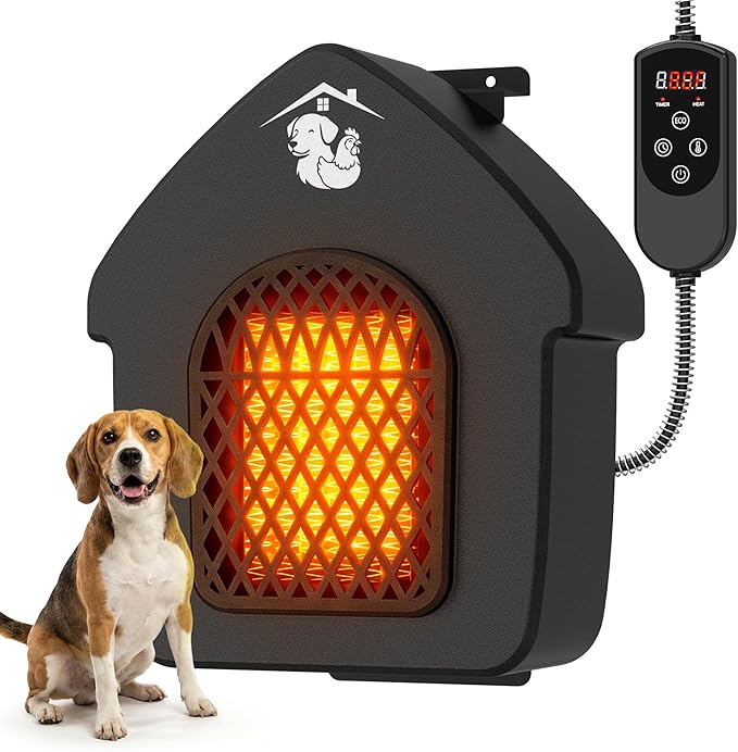 Dog House Heater with Thermostat, Outdoor Pet Heater with Anti-Bite Cord, Chicken Coop Heater, Wall-Mounted Heater for Dog House Outdoor, Suitable for Dogs Cats Chickens Hamsters