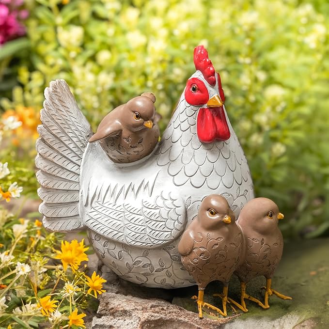Teaeeno Chicken Statues Garden Decor,Funny Garden Chicken Outdoor Statue Decorative,Chicken Farm Animals Decor,Funny Yard Patio Art Decoration Ornament,Animal Statue Table Ornament,Rooster Statue