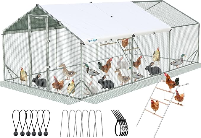 Quictent Large Metal Chicken Coop Run for 30+ Poultry with Climbing Perch, Side Hardware Cloth & Cover, Advanced Series Outdoor Walk-in Cage Hen Duck Rabbit Dog Pen Yard Farm House, 18x9x6.6FT