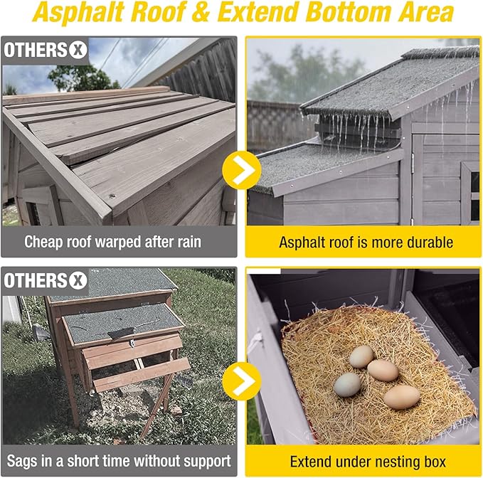 Aivituvin Chicken Coop with Run and Wheels, Mobile Outdoor Hen House Wooden Poultry Cage with Waterproof Roof (Grey, AIR23)