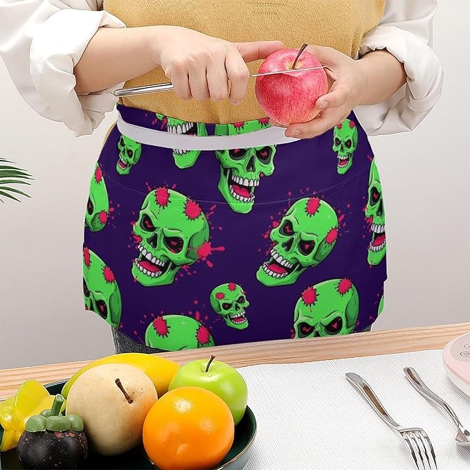 Unisex Chef Waiter Apron Waist Half Short Serving Aprons with 3 Pockets