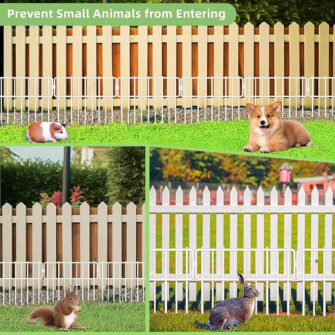 Animal Barrier Fence, 10 Pcs Upgrade 1.26 in Gap Decorative Fences No Dig Fence for Rabbits and Dog Ground Defense, Rustproof Metal Wire Garden Edging Border for Outdoor, Yard, White