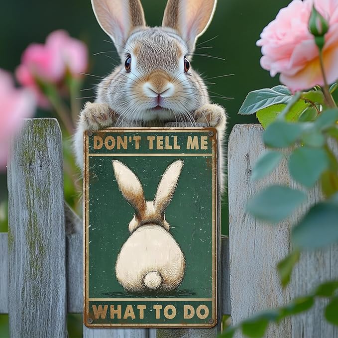 PEACHGARDEN Rabbit Metal Sign Don't Tell Me What to Do Vintage Metal Tin Sign Retro Funny Easter Rabbit Poster for Home Kitchen Bar Pubs Garage Garden Patio Porche 8x12inch