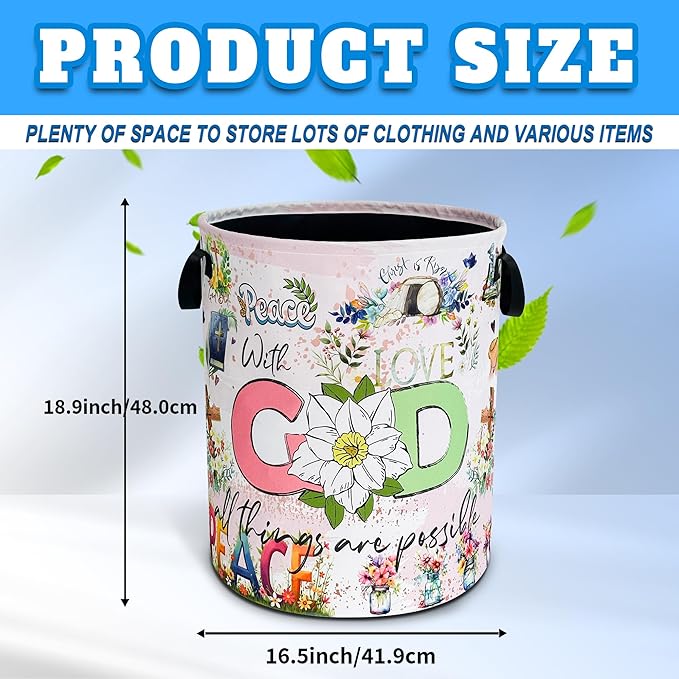 Christian Peace Laundry Basket God Bible Verse Oxford Cloth Laundry Hamper With Handle Foldable Portable Clothes Storage Basket 18.9 X 16.5 In Storage Bag For Laundry Room/Bathroom/Bedroom/Dormitories