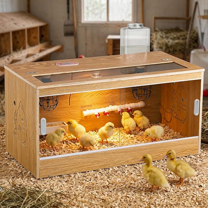 Brooder for Chicks, 32" Chicken Brooder with Feeding & Watering System, Upgrade Sliding Door Design, Super Easy to Clean Up to 30 Chicks 32" L x 16" W x 16" H