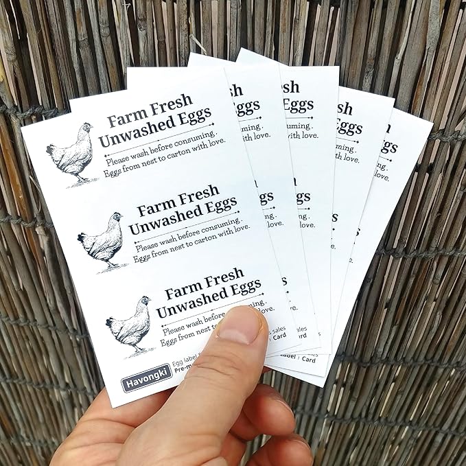 120 Chicken Egg Carton Labels Stickers | White | Farm Fresh Eggs | 4 6 12 15 18 30 48 50 Count - Basket Box Container Extra Organizer Farm Supplies, 66mm x 26mm