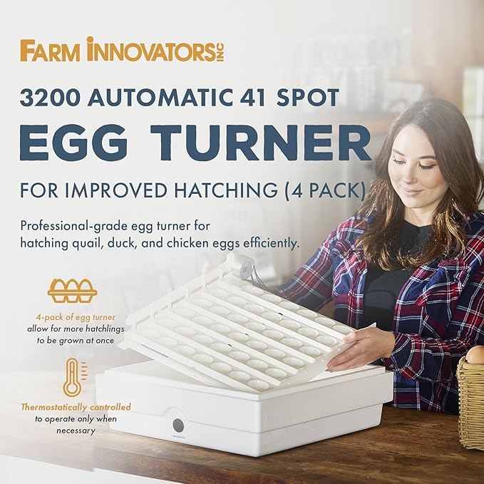 Farm Innovators 3200 Automatic 41 Spot Egg Turner for The Bottom of Incubators to Eliminate Manual Handling and Improve Hatching Rate, White (4 Pack)