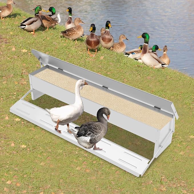 22lbs Automatic Chicken Feeder Automatic Galvanized Chicken Feeder with Weatherproof Lid Large Capacity Poultry Feeders Treadle for Chickens, Ducks, Geese