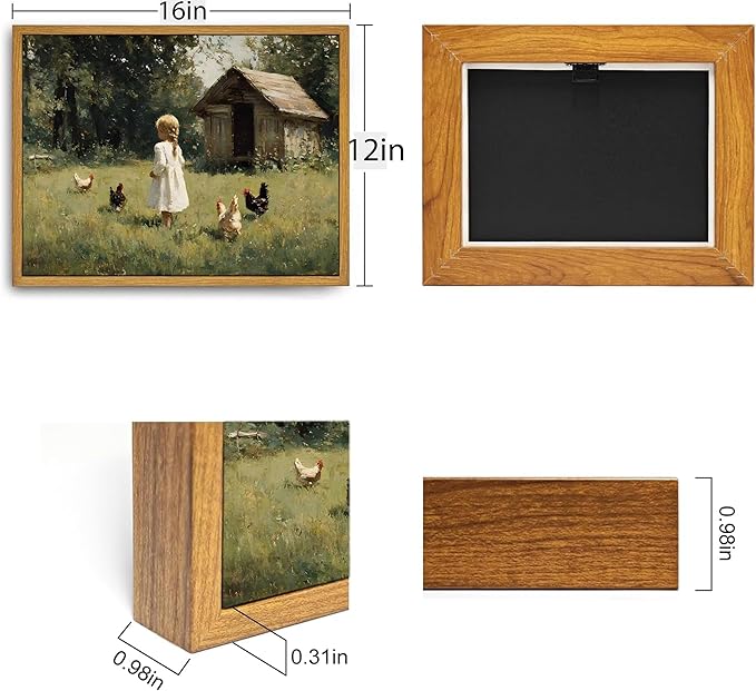 Framed Farm Girl Wall Art Vintage Farmhouse Kitchen Canvas Prints Rural Chicken Picture Artwork French Country Painting Wall Decor for Bedroom Living Room 12x16in